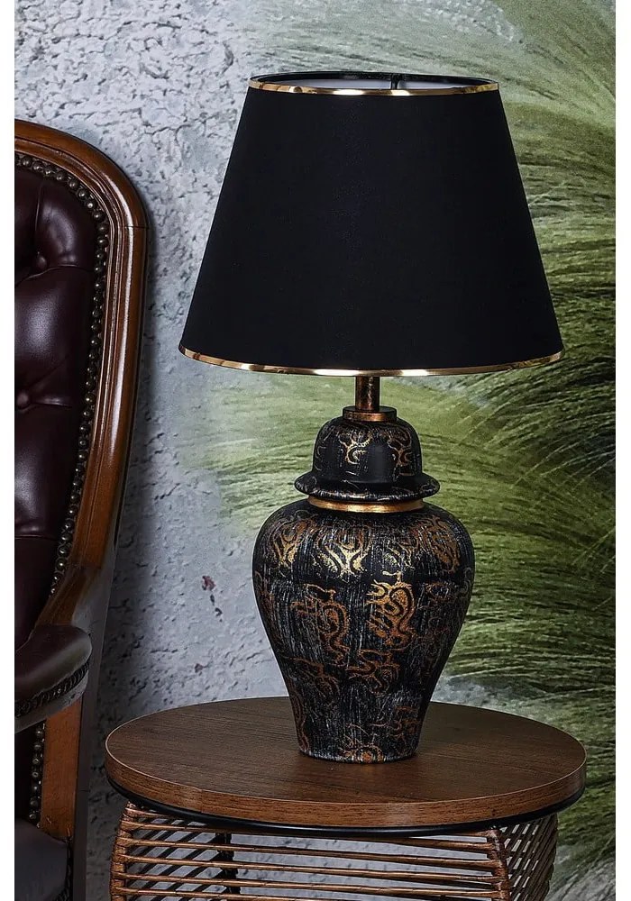 Čierna/v zlatej farbe stolová lampa s textilným tienidlom (výška 54 cm) Derin – Opviq lights