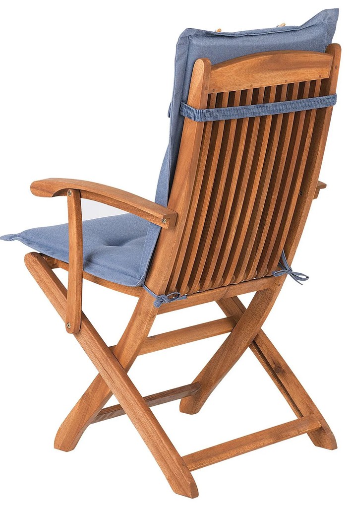 Sada 2 drevených záhradných stoličiek s modrými vankúšmi MAUI Beliani