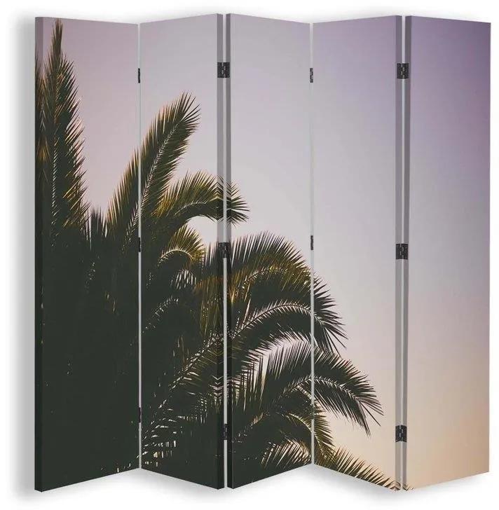 Ozdobný paraván Palmové listy zelené - 180x170 cm, päťdielny, klasický paraván