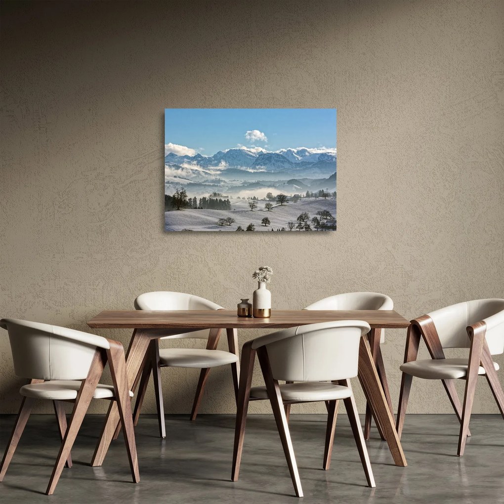 Sklenený obraz zasnežených hôr (70x50 cm)