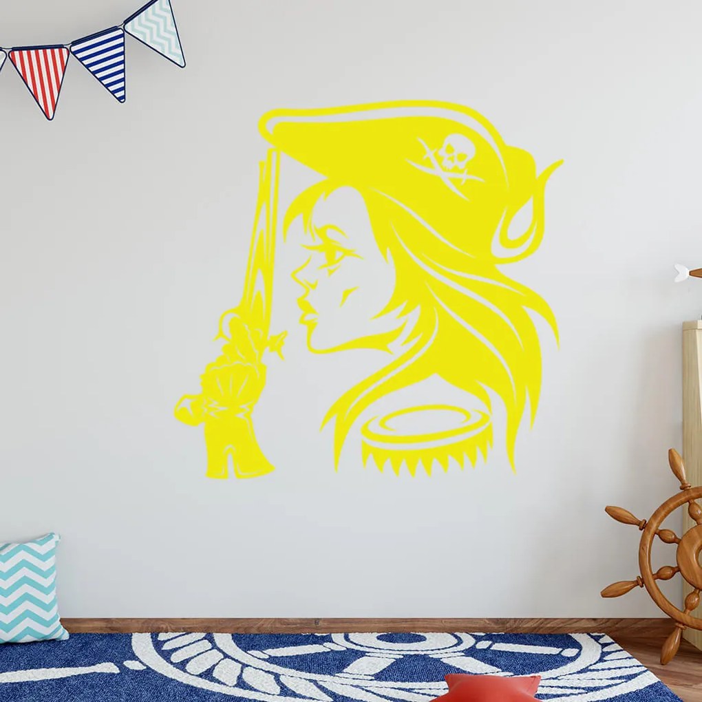 Veselá Stena Samolepka Hlava Pirátky Farba: černá, Veľkosť: 100 x 100 cm