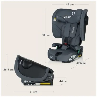 Lionelo - Skladacia autosedačka NELLY i-Size 76-150 cm grafitová sivá