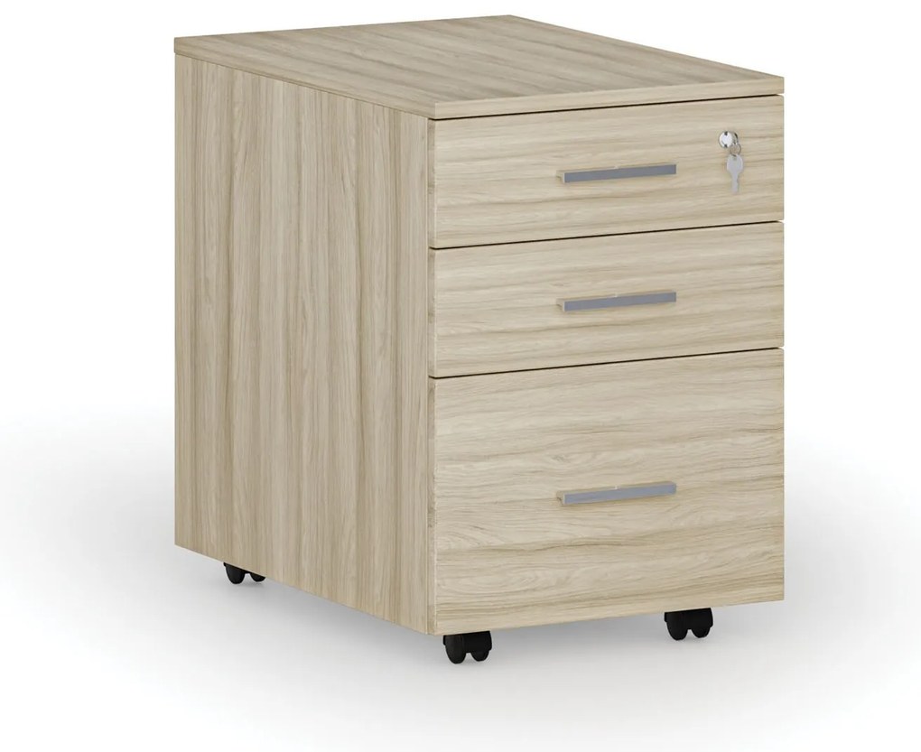 Kancelársky mobilný kontajner na závesné zložky SEGMENT, 3 zásuvky, dub prírodný
