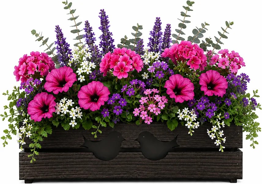 AMADEA Drevený obal na kvetináč tmavý s vtáčikmi, 62x21,5x17cm, český výrobok