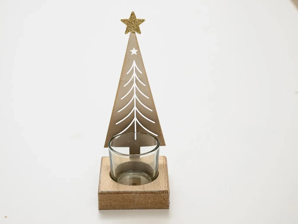 Vianočný kovový svietnik CHRISTMAS TREE 18 cm zlatý