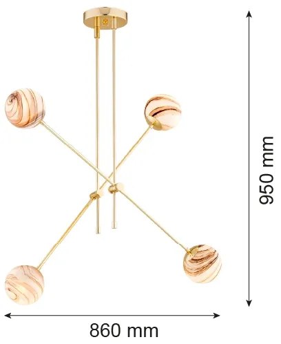 Argon 1840 - Luster na tyči ABSOS 4xE14/7W/230V alabaster zlatá