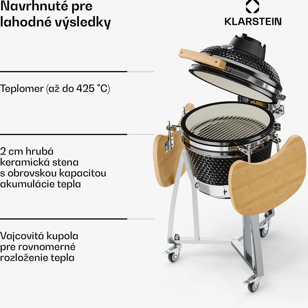 Klarstein Queensize, kamado gril, teplomer, odnímateľné bočné diely, čierny