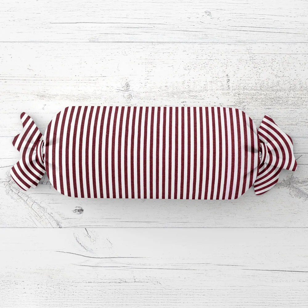Biante Vankúš valec bonbon Sandra SA-363 Tmavo červeno-biele pásiky 15x40 cm