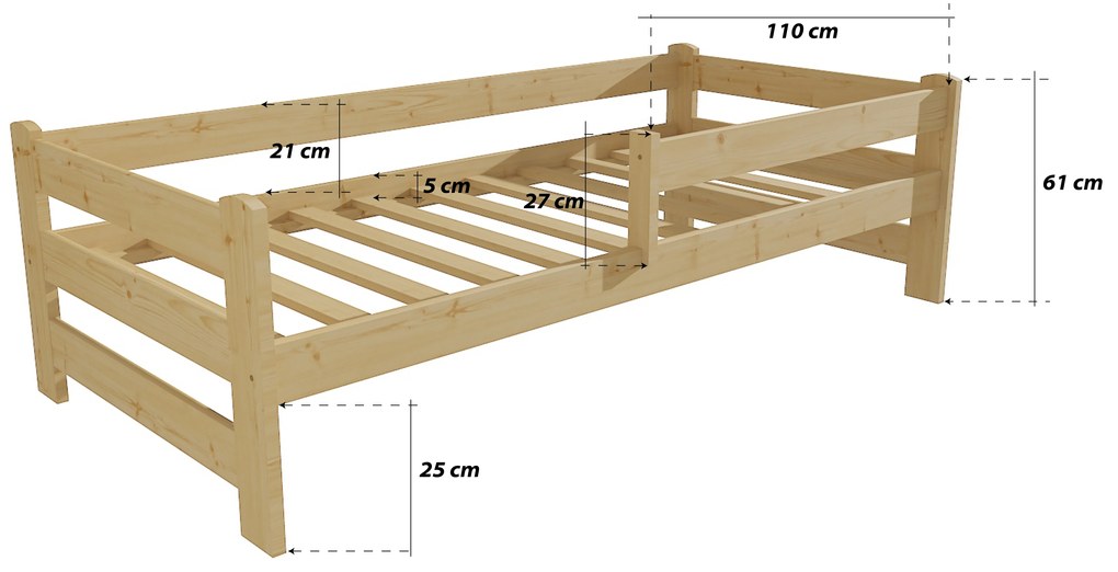 Detská posteľ z masívu 200x90cm so zásuvkou - DP019