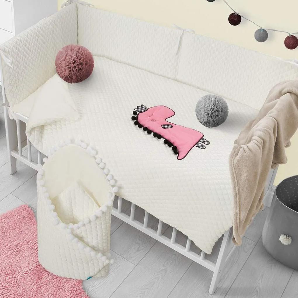 5-dielne posteľné obliečky Belisima Dino 3D 90/120 smotanovo-ružové