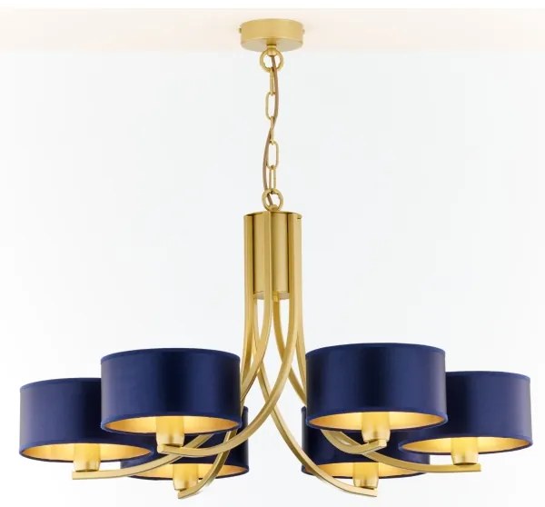Jupiter 2095 - Závesný luster na retiazke ARTHUR 6xE27/15W/230V modrá/zlatá