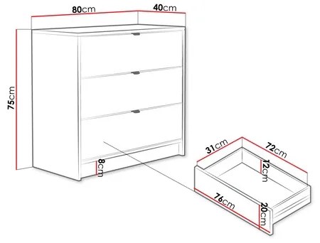 Komoda TIRENO 75x80 cm biela