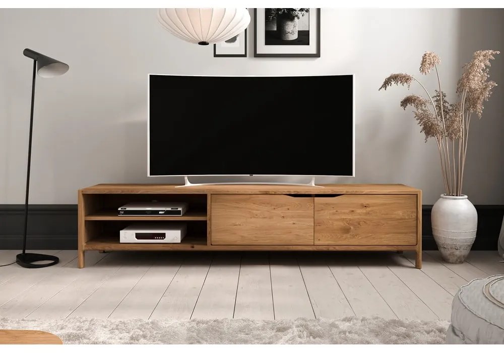 TV stolík z dubového dreva v prírodnej farbe 200x48 cm Twig – The Beds