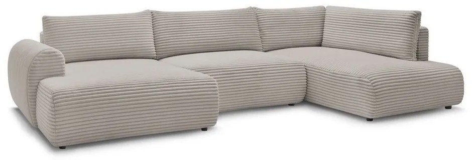 Svetlosivá/béžová menčestrová rozkladacia/s úložným priestorom rohová pohovka (pravý roh/do tvaru "U") Lucien – Bobochic Paris