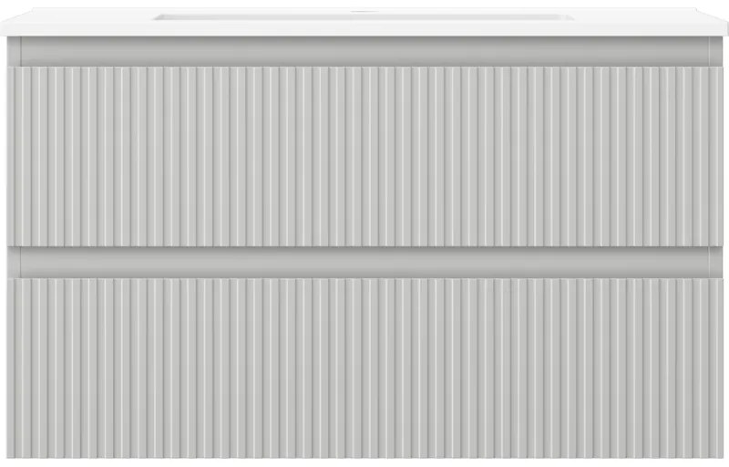 Mexen Rivel, kúpeľňová skrinka 80 cm s umývadlom Otis, 2 zásuvky, drážkovaná, sivá matná/biela, 91A20-08047-2-BFF62-W18M01