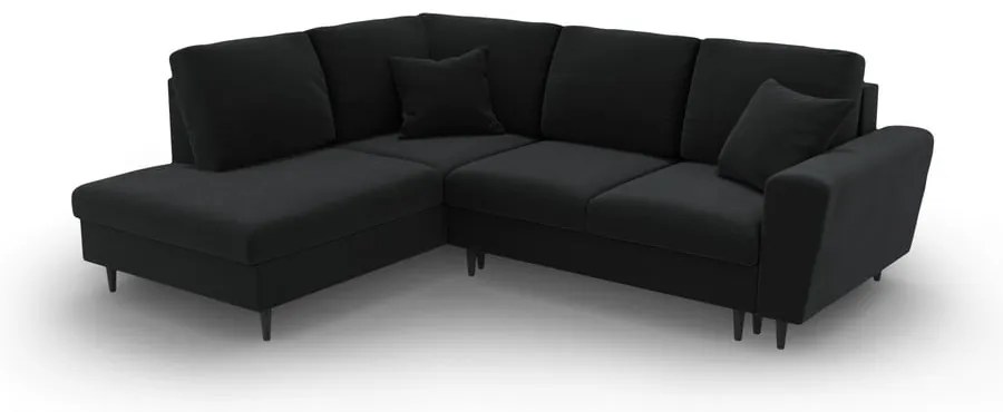 Čierna zamatová rozkladacia/s úložným priestorom rohová pohovka (ľavý roh/do L) Kyoto – Cosmopolitan Design