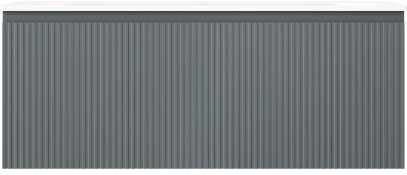 Mexen Rivel, kúpeľňová skrinka 120 cm s umývadlom Vela, 1 zásuvka, drážkovaná, grafitová matná/biela matná, 91A20-12047-1-BF66-W23M0