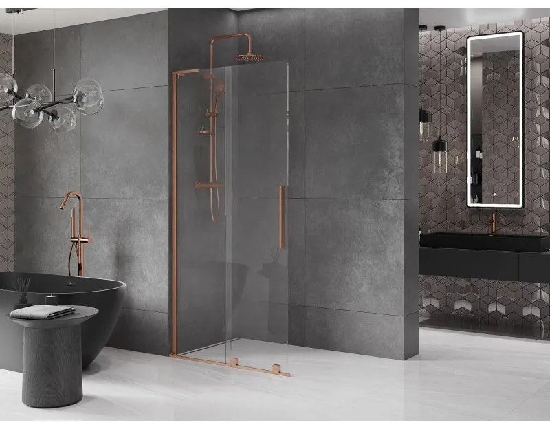 Mexen Velar L, posuvná sprchová zástena Walk-in 110 x 200 cm, 8mm číre sklo, medená matná, 871-110-003-03-65