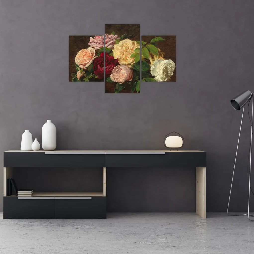 Obraz - Henri Fantin-Latour, Roses de Nice on a Table, reprodukcia (90x60 cm)