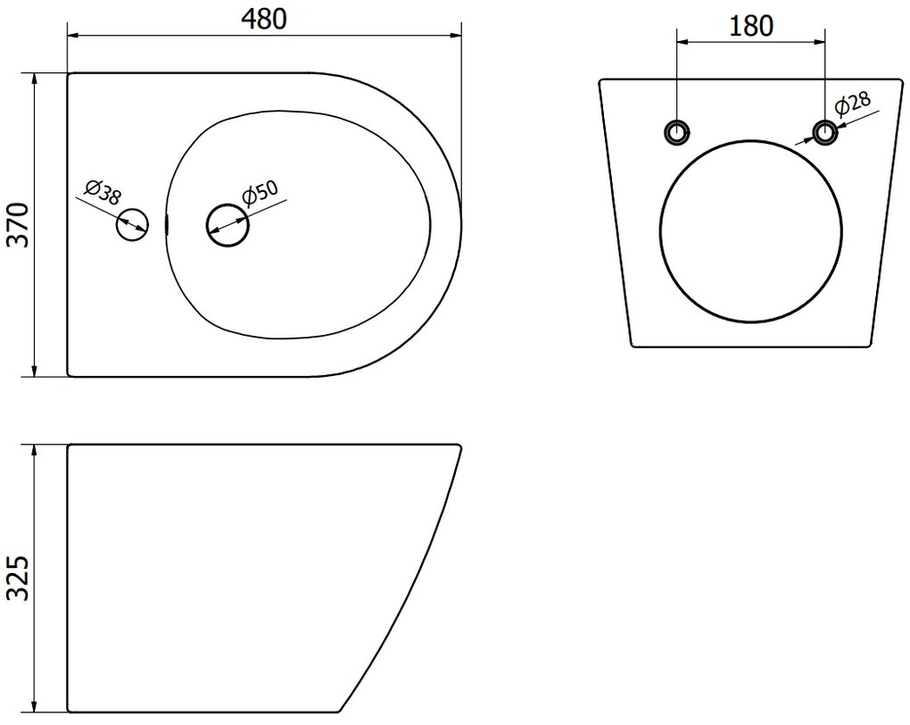 Mexen Lena, závesný bidet 480x370x325 mm, biela - zlatá, 35224806