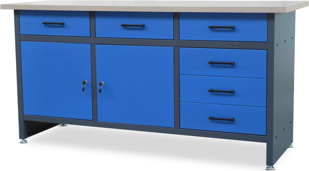 Dielenský stôl so zásuvkami a skrinkou HENRY, 1700 x 850 x 600 mm, antracitovo-modry