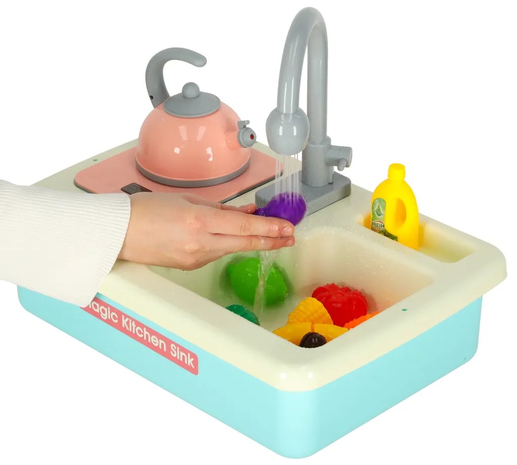 KIK XXL detské umývadlo hracia kuchynka s príslušenstvom, modré – pre 3+