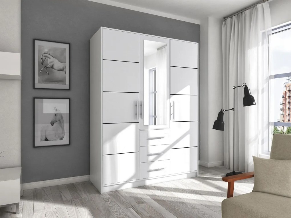 Šatníková skriňa so zrkadlom Lily D3, Farby: biela, Nadstavec: áno