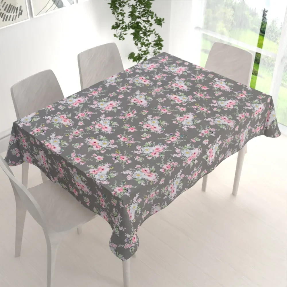 Biante Bavlnený obdĺžnikový obrus Sandra SA-553 Ružové kvety na sivom 120x180 cm