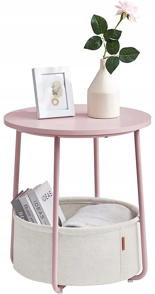 Ružový príručný stolík s odkladacím košom SALMA