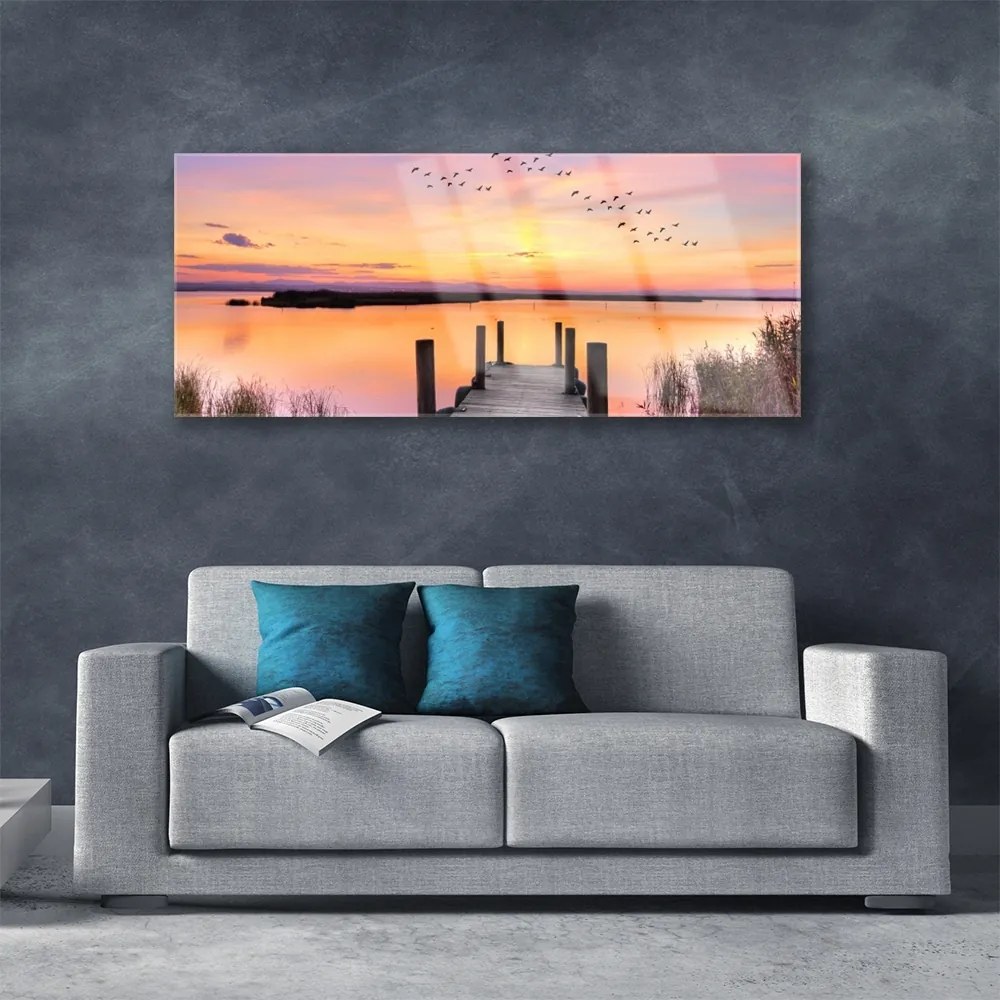 Obraz plexi Mólo západ slnka jazero 125x50 cm