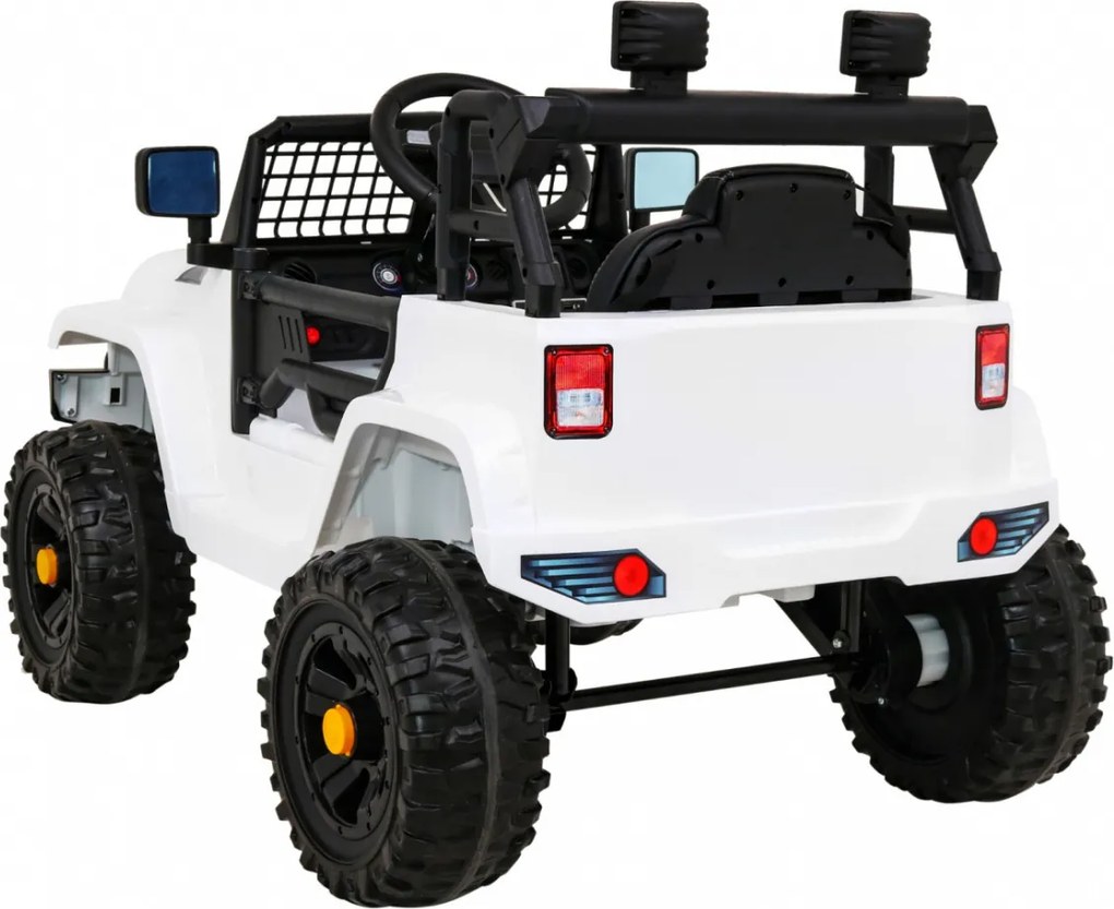 Ramiz Autíčko na batérie Jeep Dark Night pre deti Biele + pomalý štart + EVA + LED Audio