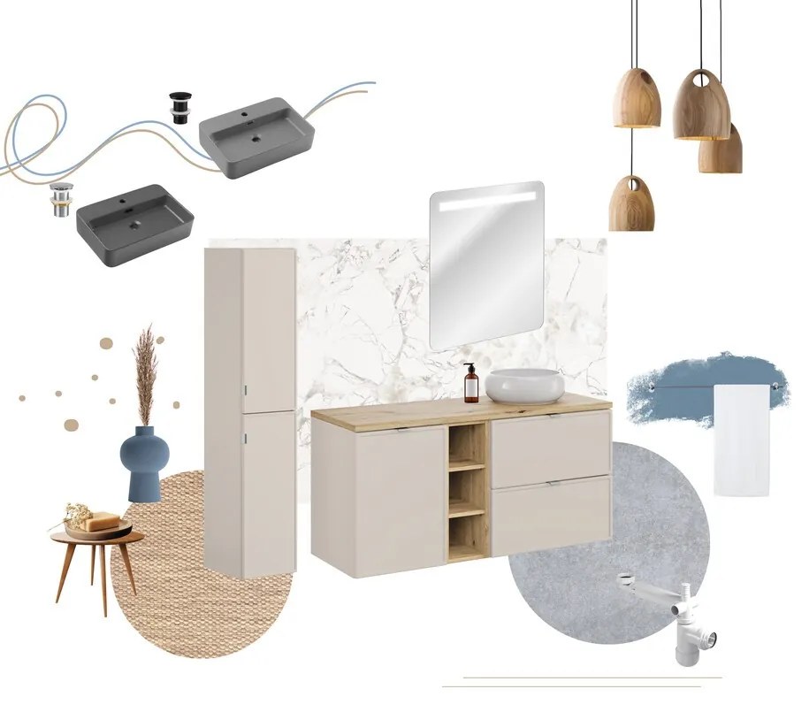 Závěsná skříňka Bella Cashmere s deskou a umyvadlem 120 cm kašmírová