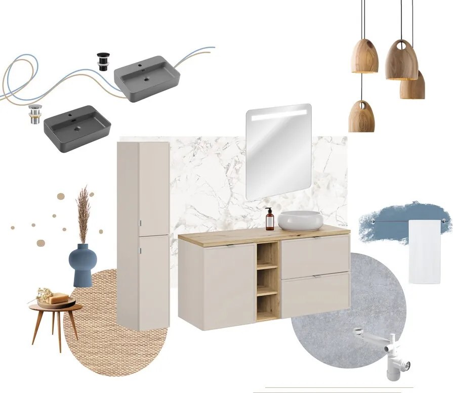 Závěsná skříňka Bella Cashmere Trust s deskou a umyvadlem 140 cm kašmírová