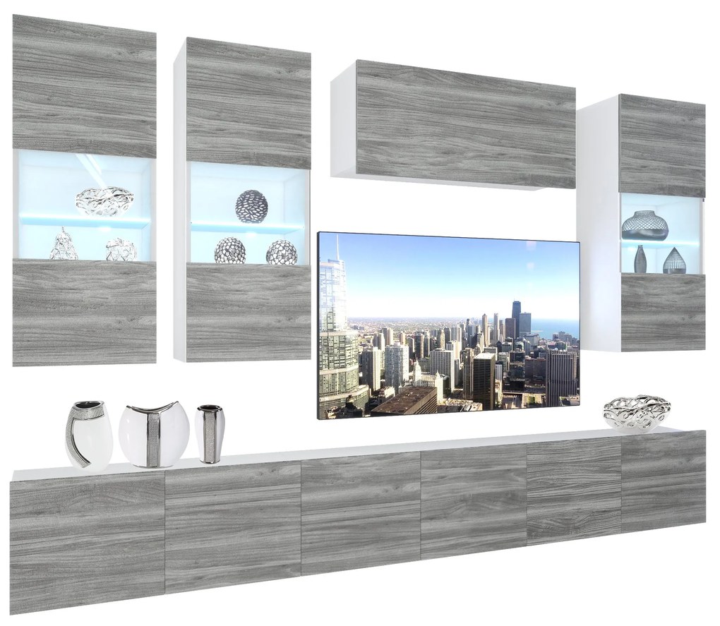 Obývacia stena Belini Premium Full Version šedý antracit Glamour Wood + LED osvetlenie Nexum 83