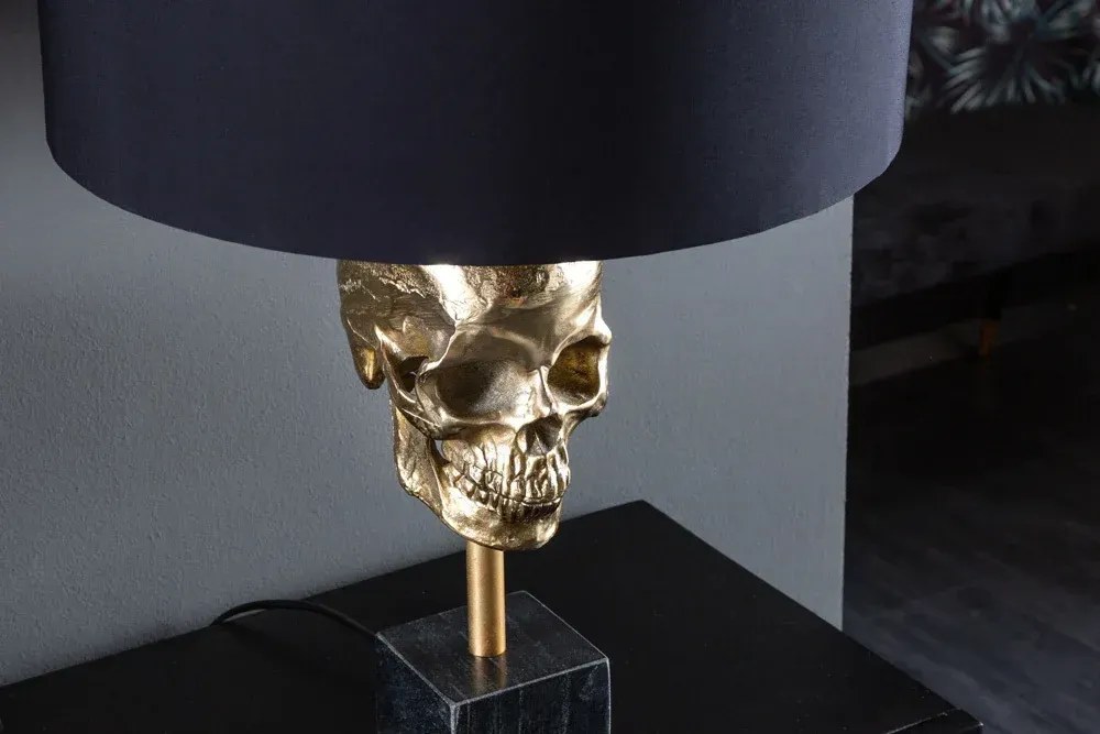 Extravagantná stolová lampa SKULL 56 cm, zlatá, čierna