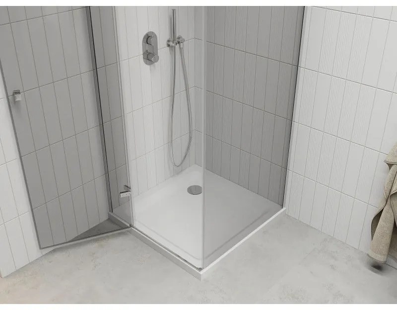 Mexen Roma, sprchovací kút 80 (dvere) x 80 (stena) cm, 6mm číre sklo, chrómový profil + slim sprchová vanička 5cm, 854-080-080-01-00-4010