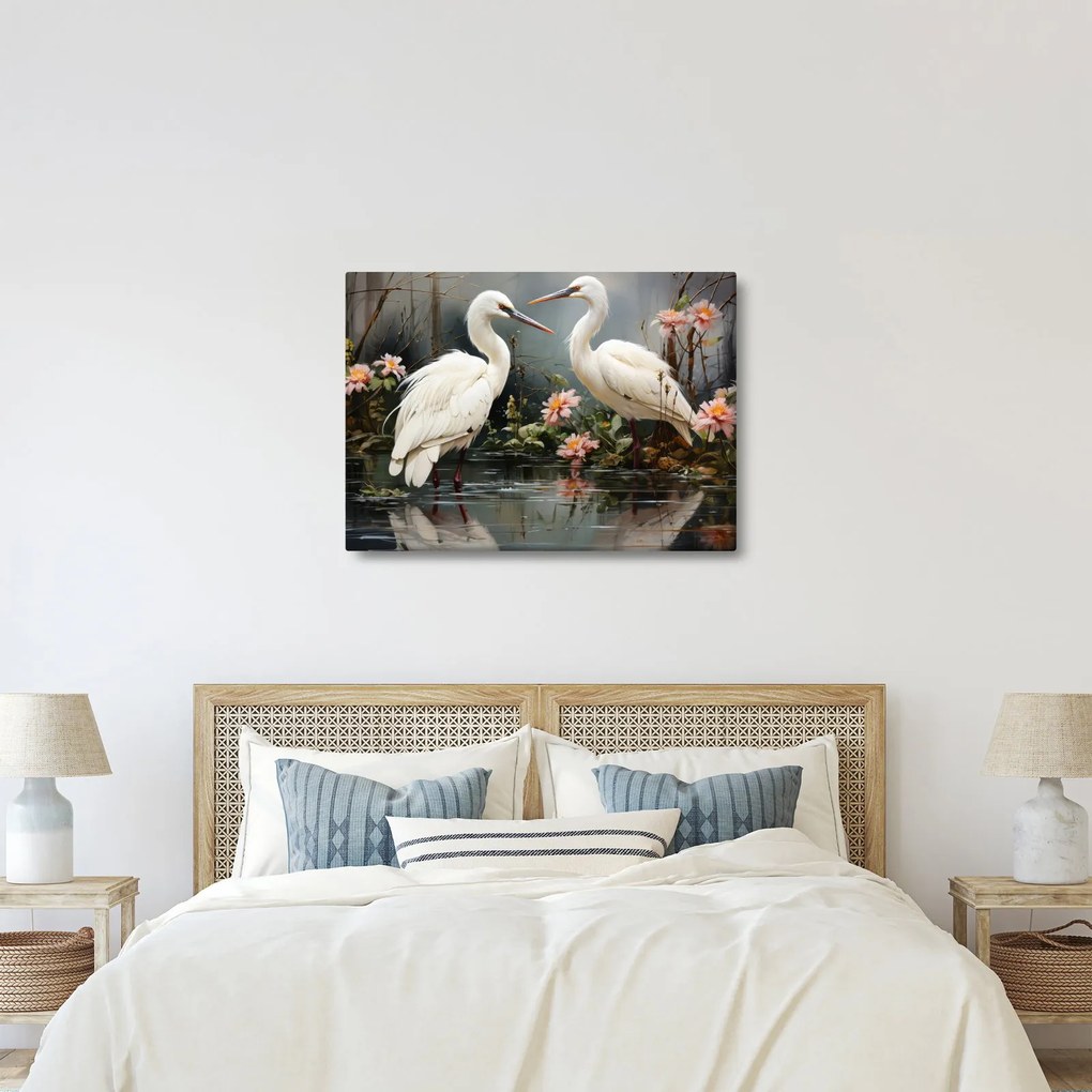 Obraz - Žeriavy biely (70x50 cm)