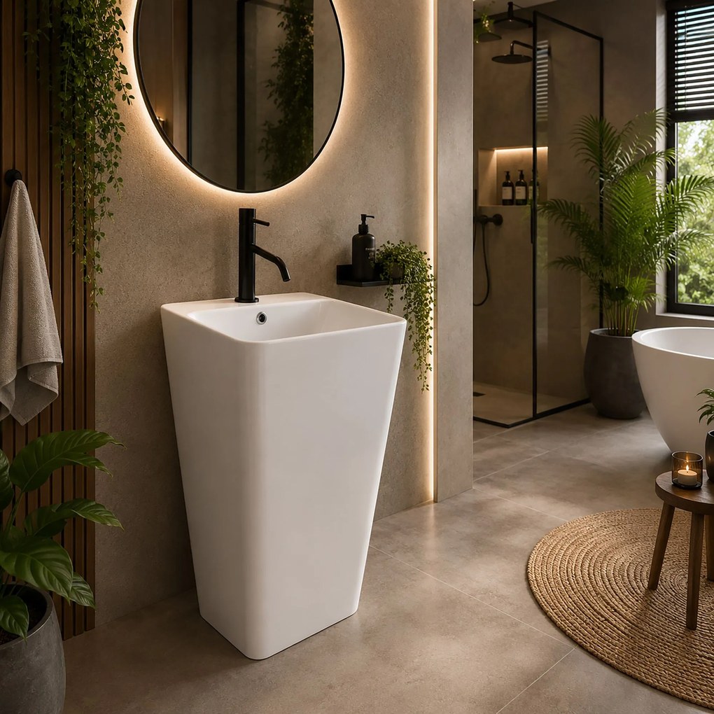 Rea Aris, voľne stojace umývadlo 440x375x830mm, biela lesklá, REA-U5637