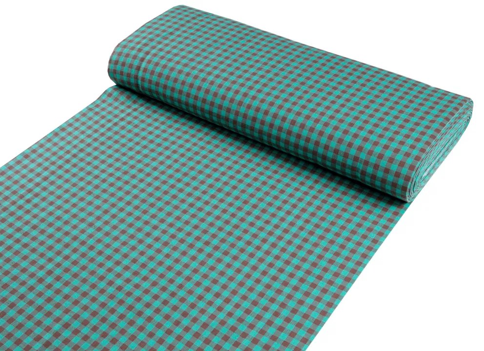 Biante Bavlnený obdĺžnikový obrus Olivia OL-007 Tyrkysovo-hnedá kocka malá 50x100 cm