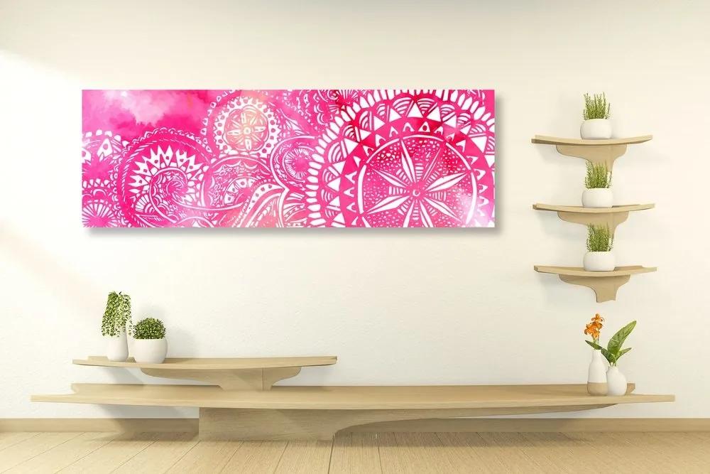 Obraz Mandala ružový akvarel - 135x45