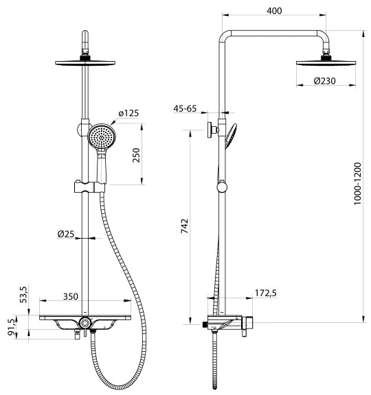 Aqualine - Sprchová súprava s batériou ARONA matná čierna