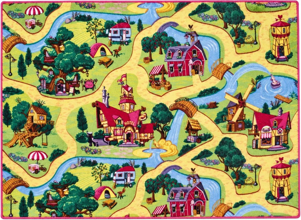 Vopi, Detský kusový koberec Rozprávková dedina, 140x200, viacfarebná, detská izba