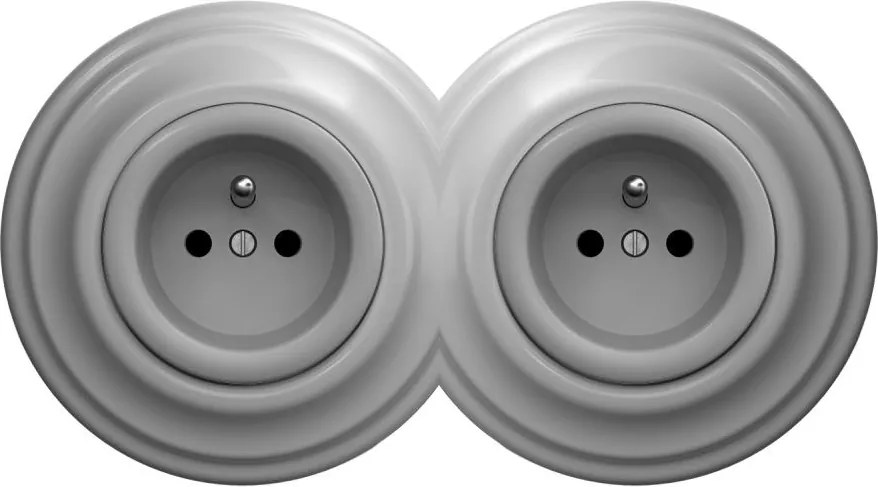 Kliklap - Dvojitá retro domová zásuvka s rámčekom 230 V, sivá