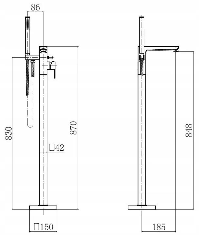 Invena Paros, voľne stojaca vaňová batéria, čierna matná, INV-BW-09-W04-A