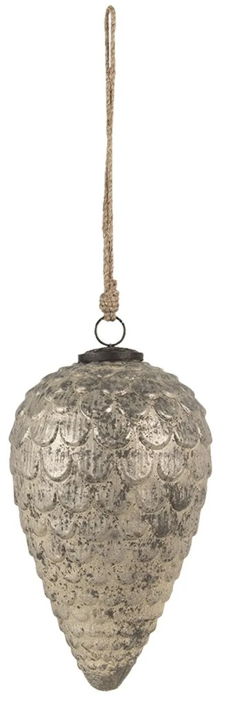 Šedo-strieborná anik sklenená vianočná ozdoba v tvare šišky XL - Ø 15*25 cm