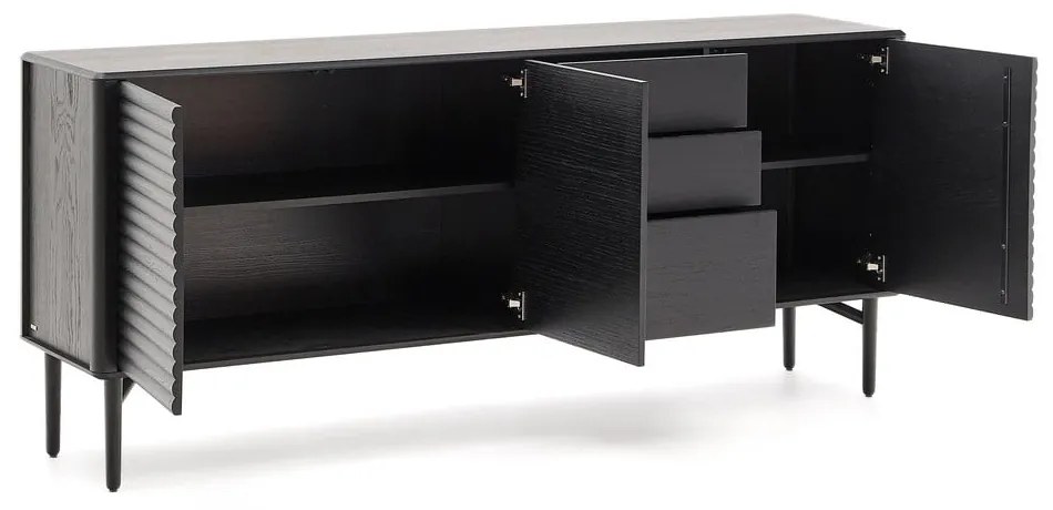 Čierna komoda v dekore duba 200x86x45 cm Lenon – Kave Home