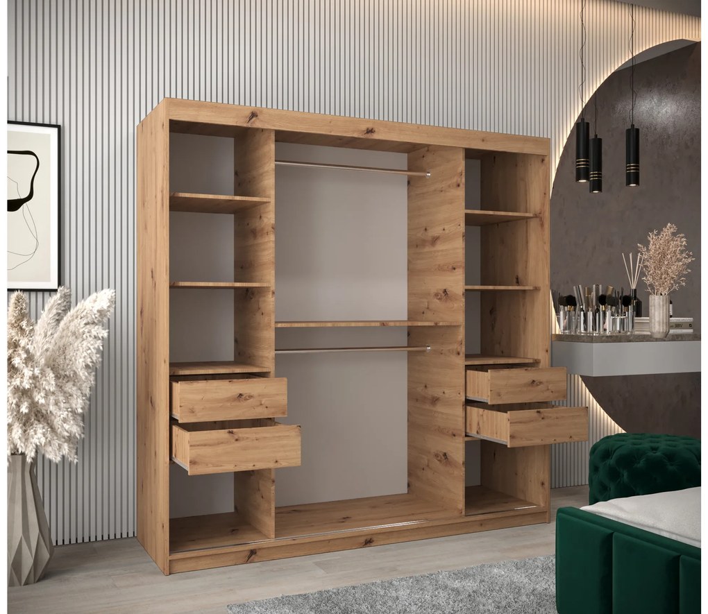 Šatníková skriňa 200 cm Toki 1 (Dub artisan + Biela matná). Akcia -47%. Vlastná spoľahlivá doprava až k Vám domov. 1064937