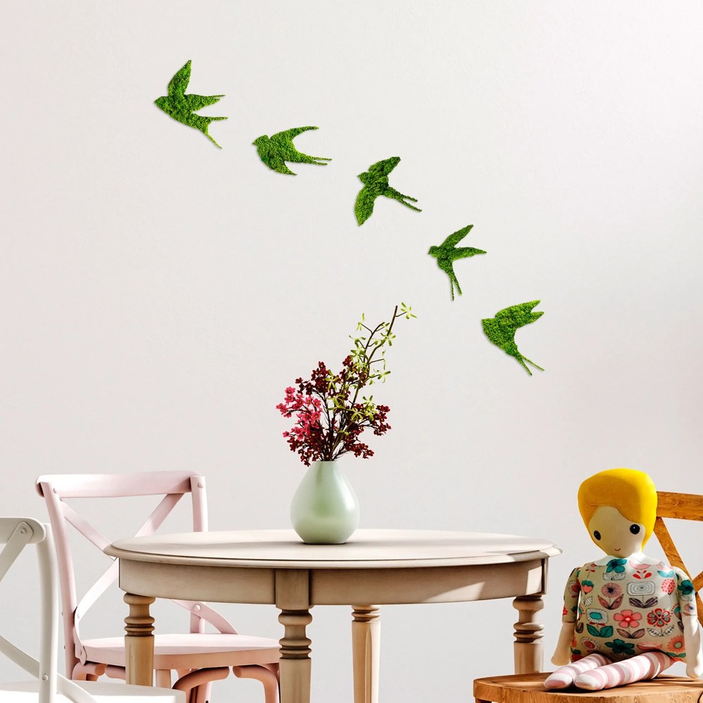 Nástěnná kovová dekorace Swallows zelená