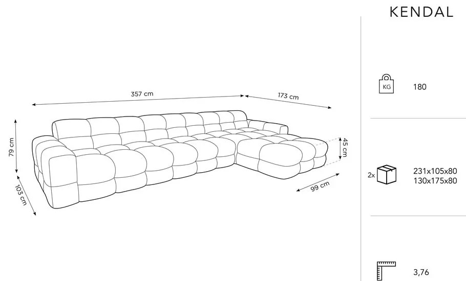 Svetlosivá zamatová rohová pohovka (pravý roh) Kendal - Micadoni Home