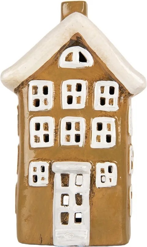 Hnedý keramický svietnik na čajovú sviečku domček Village - 12*8*20 cm